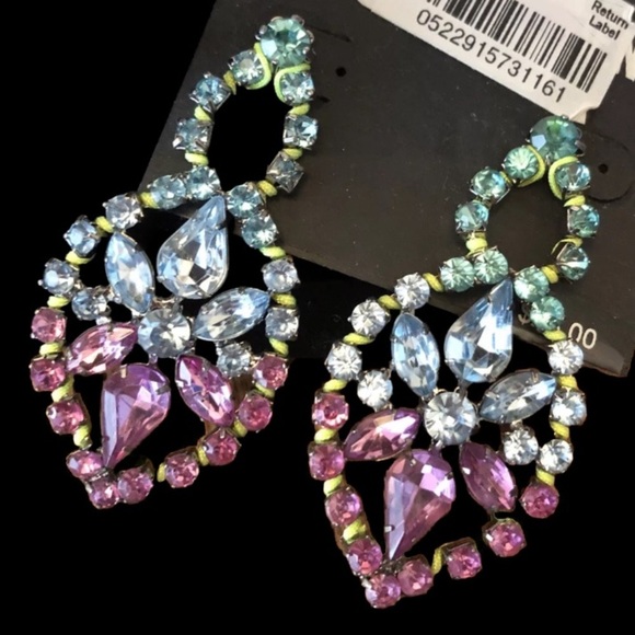 Steve Madden Colorful Crystal Pink Baby Blue Statement Earrings - Picture 8 of 8